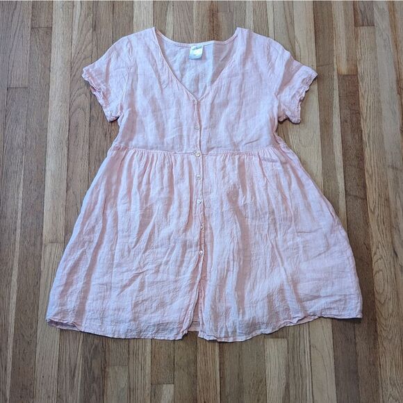 Jillian Harris X Priv 100% Linen Pink Peach Button Mini Dress - Picture 3 of 6